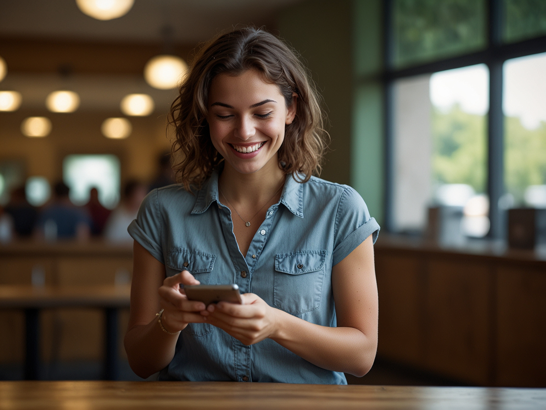 Happy new account holder with phone